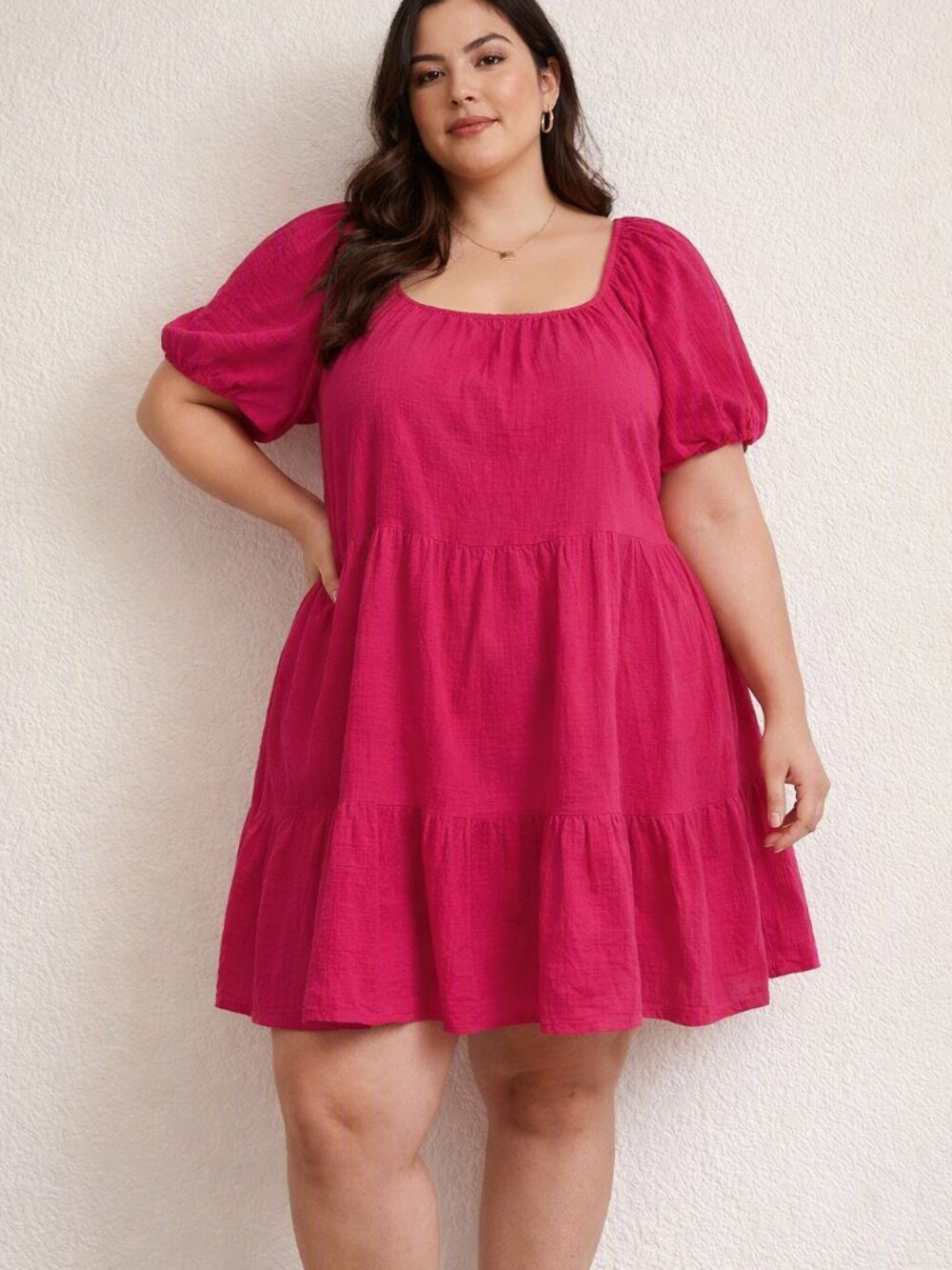 Universal Thread Hot Pink Textured Scoop-Neck Dress With Pockets XL